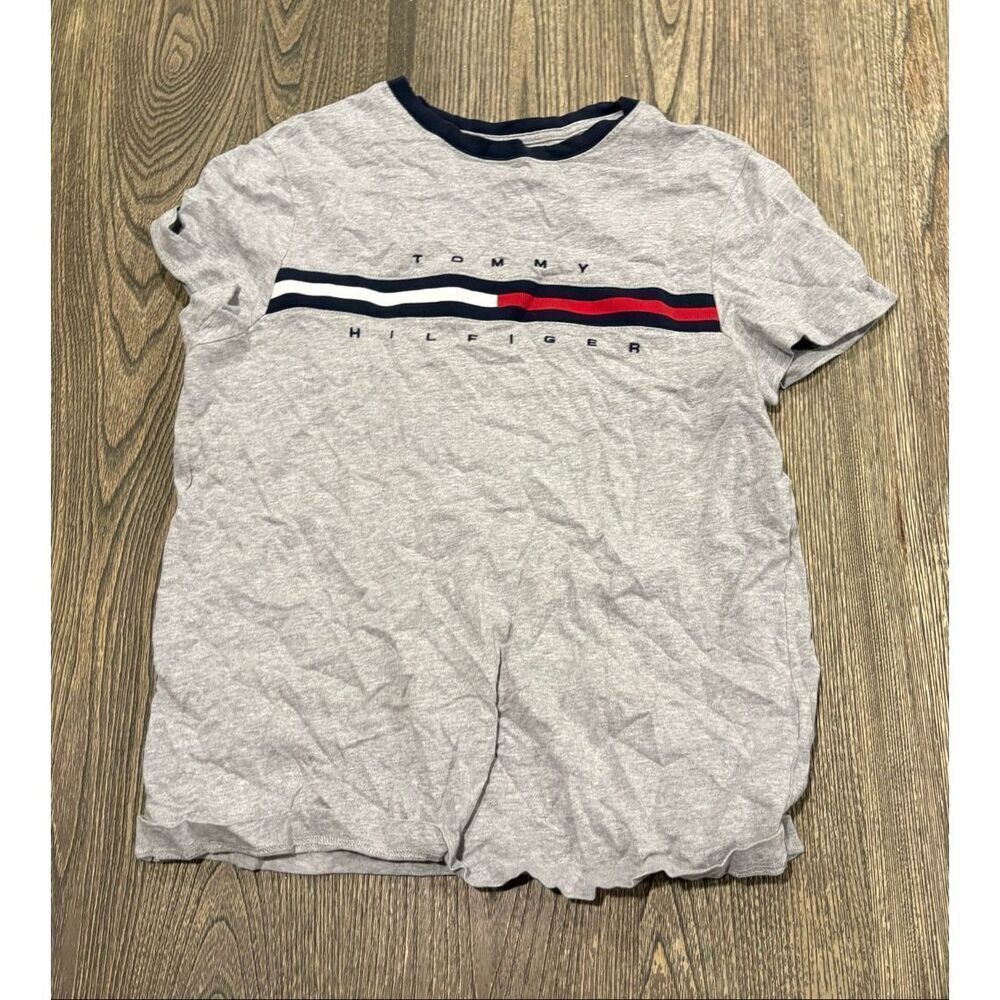 Tommy Hilfiger Short Sleeve T-Shirt Crewneck Logo Print Cotton Gray Size XS